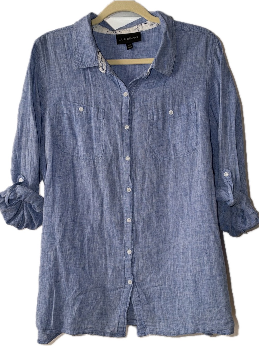 Lane Bryant Women’s Blue Button-Up Linen Shirt